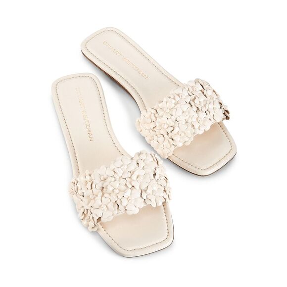 Stuart Weitzman Meadow Floral Lacquered Leather Sandals in Seashell Size 7.5 $34 - Picture 1 of 11